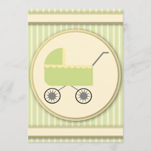 Neutral Green Carriage Baby Shower Invitations