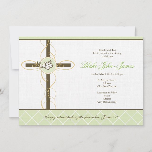 Neutral Green Christening/Baptism Invitation (Front)