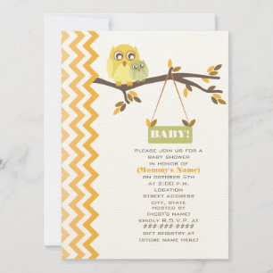 Neutral Green Fall Baby Shower Mummy & Baby Owls Invitation