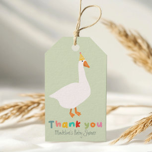 Neutral Green Gingham Silly Goose Baby Shower Gift Tags