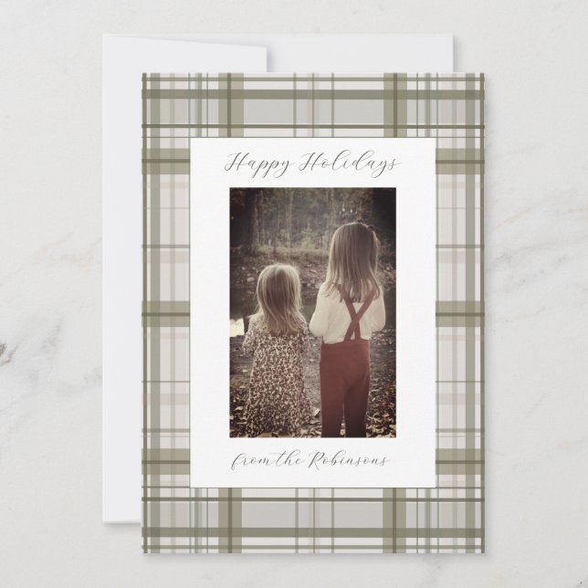 Neutral Green Plaid - Holiday Card (Portrait) (Front)