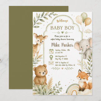 Neutral Green Safari Baby Shower Invitation
