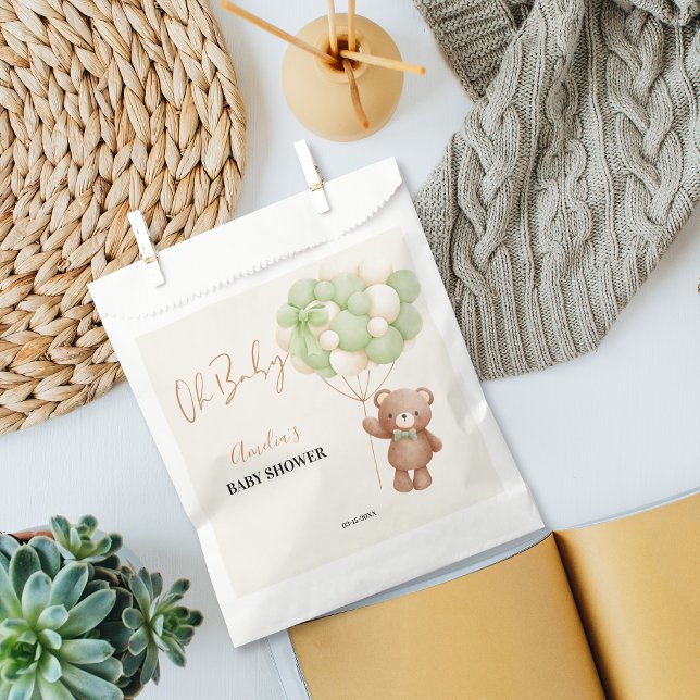 Neutral Green Teddy Bear Oh Baby Balloon Baby Favour Bags (Creator Uploaded)