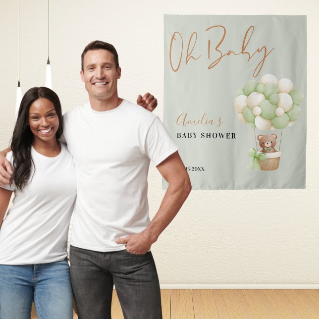 Neutral Green Teddy Bear Oh Baby Balloon  Tapestry (Creator Uploaded)