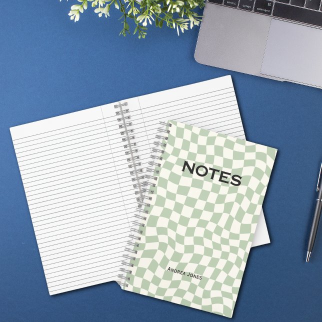 Neutral Green Wavy Check Monogrammed Name Notebook (Creator Uploaded)