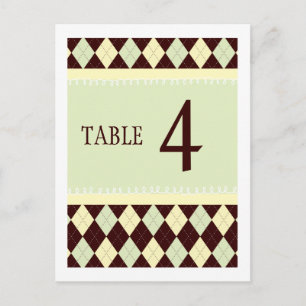 Neutral Green Yellow Argyle Table Number Card
