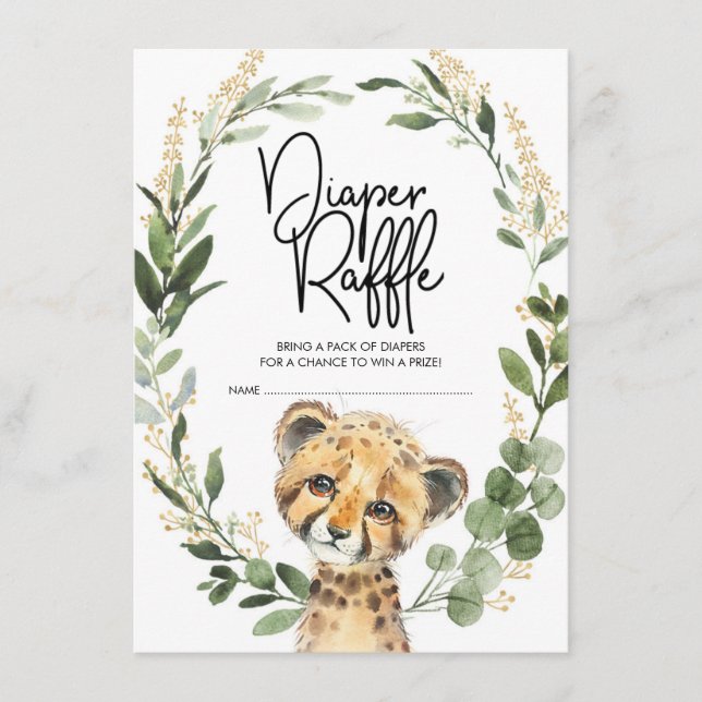 Neutral Greenery Leopard Safari Baby Diaper Raffle Enclosure Card (Front)