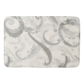Neutral Grey and White Abstract Bath Mat