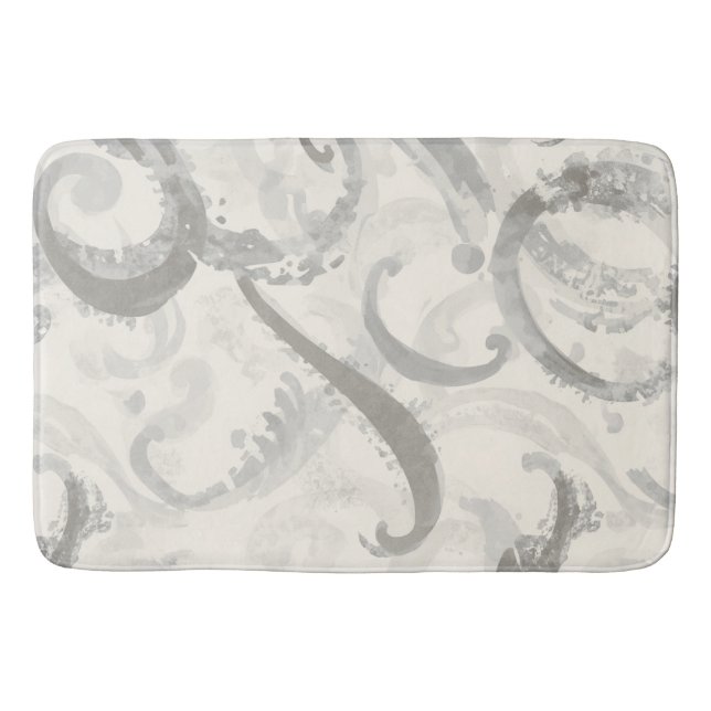 Neutral Grey and White Abstract Bath Mat (Front)