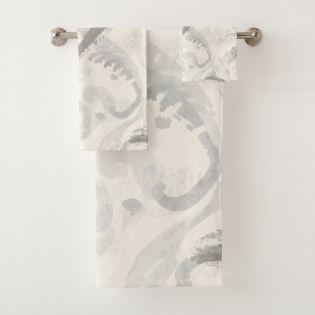 Neutral Grey and White Abstract Bath Towel Set (Insitu)