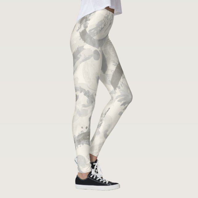 Neutral Grey and White Abstract Leggings (Right)