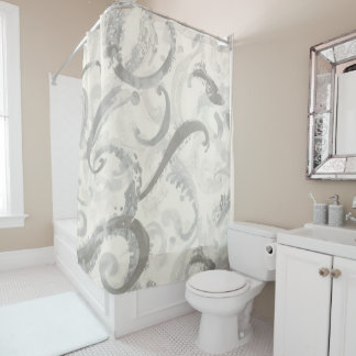 Neutral Grey and White Abstract Shower Curtain