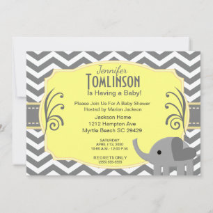 Neutral  Grey and Yellow Baby Shower Invitation