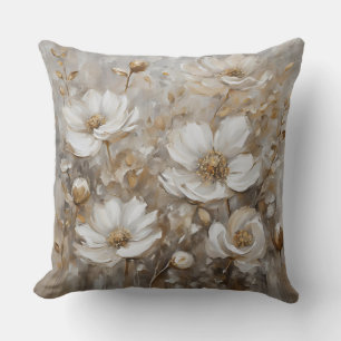 Neutral Grey Beige Taupe Watercolor Floral Cushion