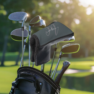Neutral Grey Bold Script Monogram and Name Golf Head Cover