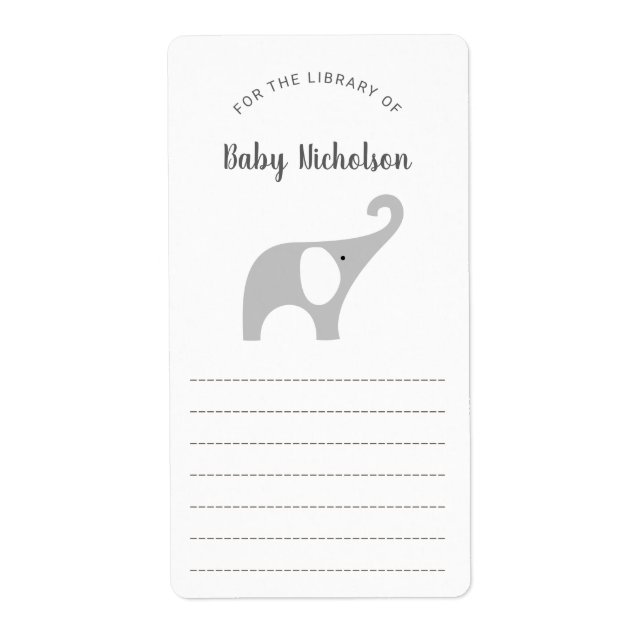 Neutral Grey Elephant baby shower bookplates (Front)