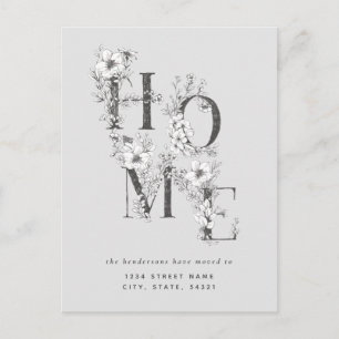 Neutral Grey Floral Change of Address Postcard