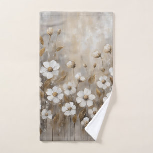 Neutral Grey Gold Taupe Floral Hand Towel