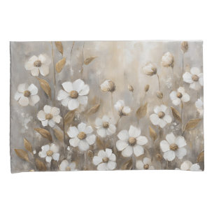 Neutral Grey Gold Taupe Floral Pillowcase