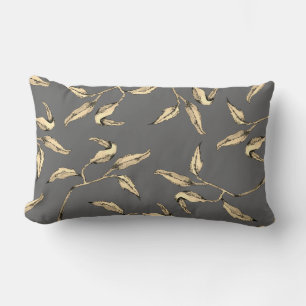 Neutral Grey & Sepia Watercolor Foliage Lumbar Cushion