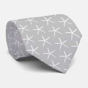 Neutral Grey Starfish Patterned Grooms Tie