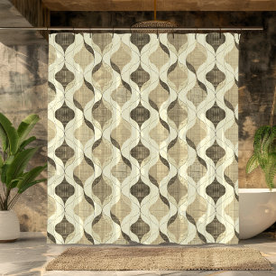 Neutral Grey Tan Modern Wavy Luxury Shower Curtain