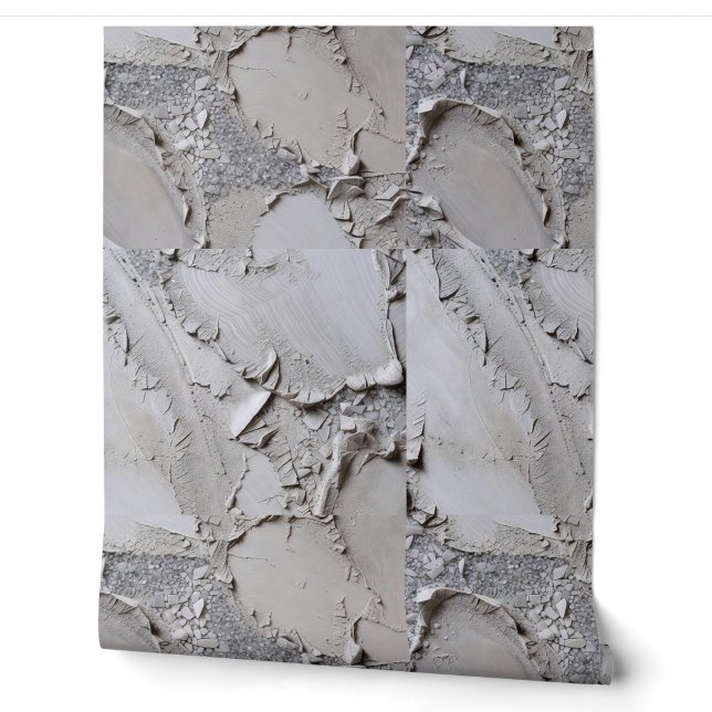 Neutral Grey Textured Stucco Shard Relief Wallpaper (Unrolling)
