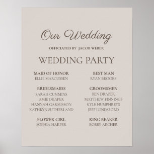 Neutral Grey Wedding Party Names Sign
