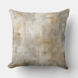 Neutral Grey White Gold Abstract Farmhouse Plaid Cushion
