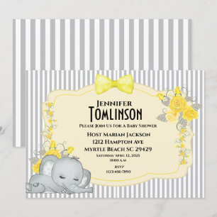Neutral  Grey Yellow Floral Baby Shower Invitation