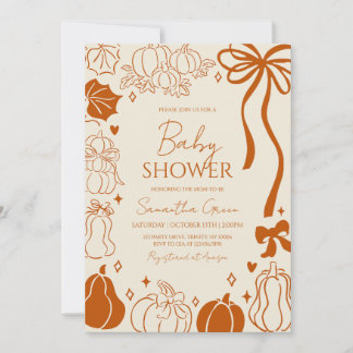 Neutral Hand-drawn Fall Pumpkin Baby Shower Invitation
