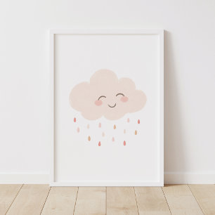 Neutral Happy Cloud Nursery Decor Poster
