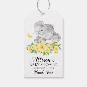 Neutral Happy Elephant Baby Shower Favour Gift Tag
