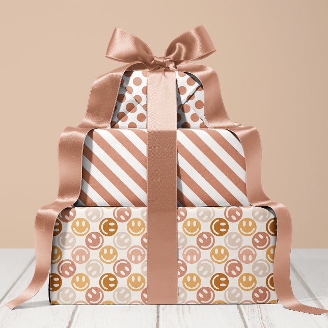 Neutral Happy Face Stripes and Polka Dot Wrapping Paper Sheet (Creator Uploaded)