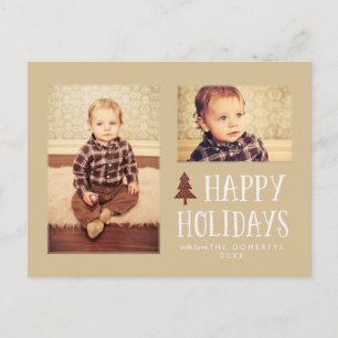 Neutral Happy Holidays Christmas 2 Photo Postcard