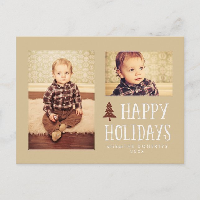 Neutral Happy Holidays Christmas 2 Photo Postcard (Front)