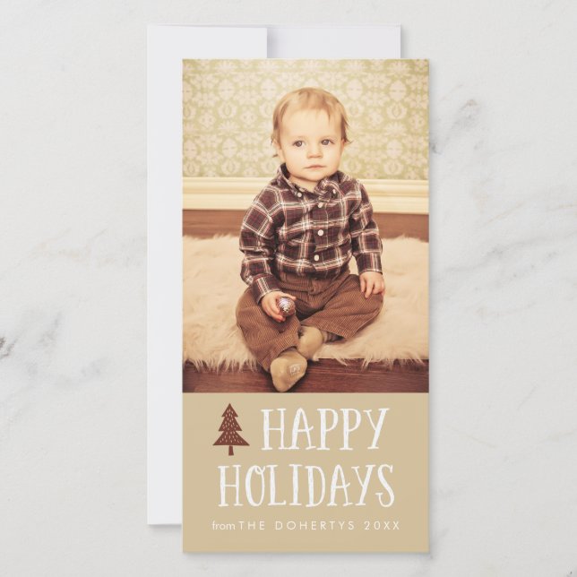 Neutral Happy Holidays Christmas 2 Photocard Holiday Card (Front)