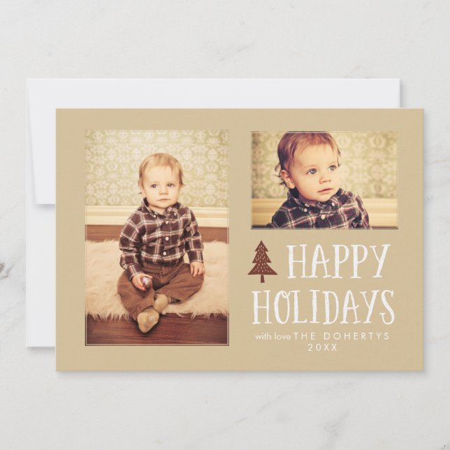 Neutral Happy Holidays Christmas Photo Flat Cards (Front)