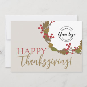 Neutral Happy Thanksgiving Custom business logo Holiday Card