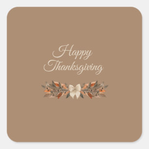 Neutral “Happy Thanksgiving” Fall Leaf Sticker