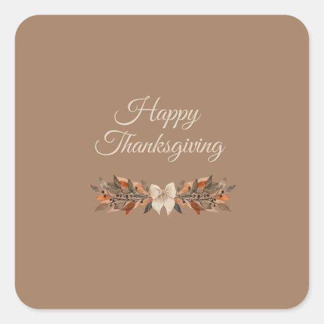 Neutral “Happy Thanksgiving” Fall Leaf Sticker (Front)
