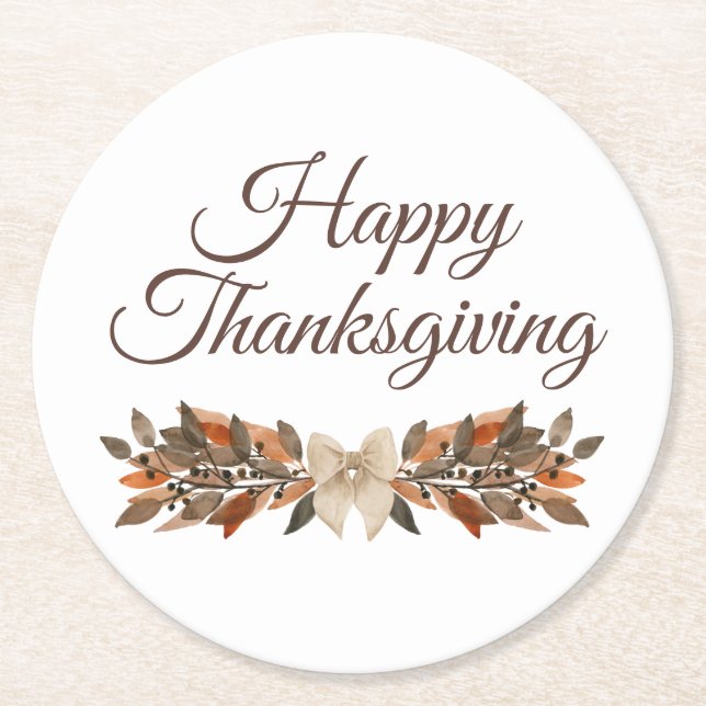 Neutral “Happy Thanksgiving” Paper Coaster (Front)