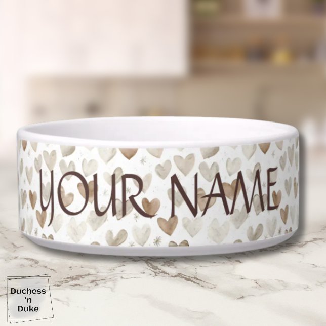 Neutral Heart Pattern Shabby Chic Pet Bowl (Neutral Heart Pattern Shabby Chic Pet Bowl)