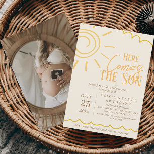 Neutral Here Comes the Son photo Baby Shower Invitation