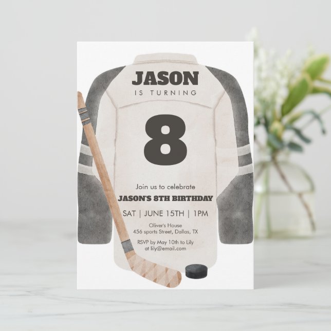 Neutral Hockey Jersey Birthday Sports Party Invitation (Standing Front)