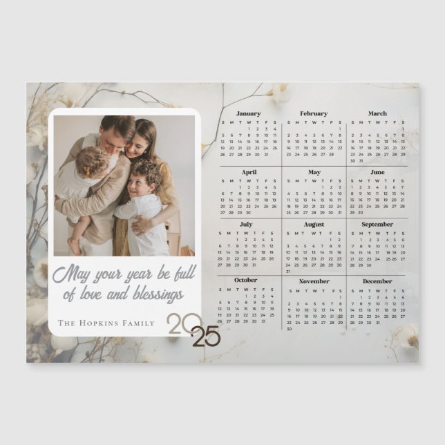 Neutral Holiday Card Custom Photo Calendar Magnet (Front)