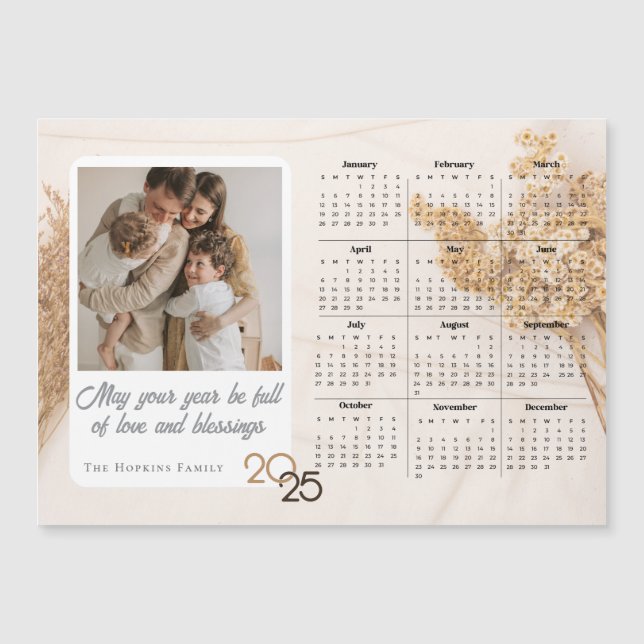 Neutral Holiday Card Custom Photo Calendar Magnet (Front)
