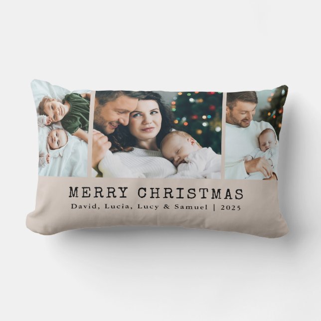 Neutral Holiday Photo Throw Pillow (Front)