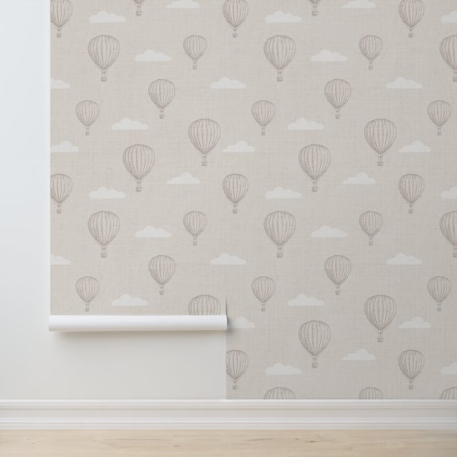 Neutral Hot Air Balloon Baby Nursery Wallpaper (Application)