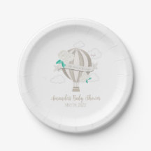 Neutral Hot Air Balloon Baby Shower Paper Plates